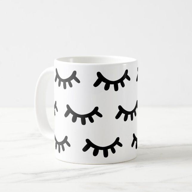 Caneca De Café Padrão de olhos abstrato bonitos, preto e branco (Frente Esquerda)