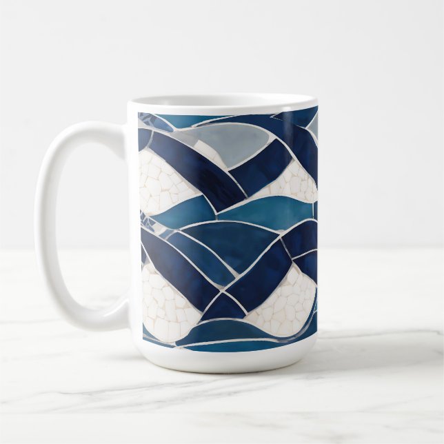 Caneca De Café Padrão de onda branca azul 01 (Esquerda)