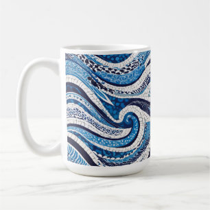 Caneca De Café Padrão de onda branca azul 05