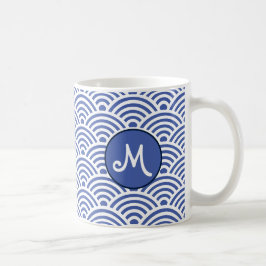 Caneca De Café Padrão de Onda Clássica Japonesa com Monograma