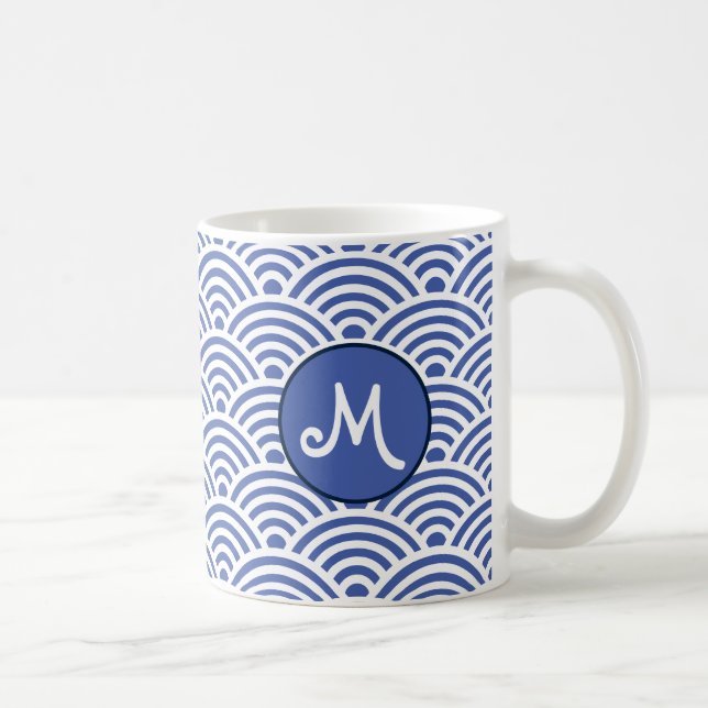 Caneca De Café Padrão de Onda Clássica Japonesa com Monograma (Direita)