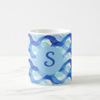 Caneca De Café Padrão de Onda de Aquarela de Fluxo Oceânico