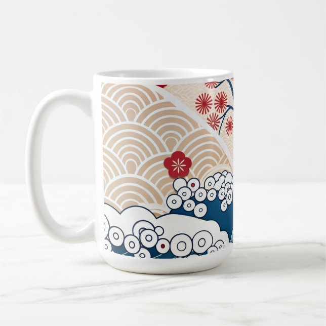Caneca De Café Padrão de Onda Japonesa Moderna e Flor de Cerejeir (Esquerda)