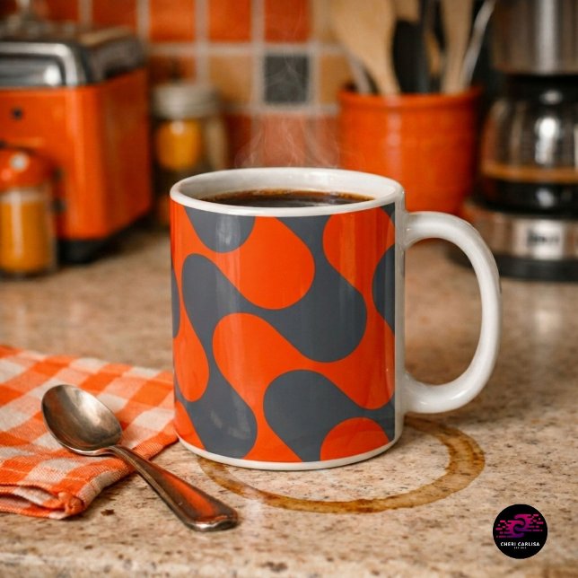 Caneca De Café Padrão de Onda Mod Laranja Retro (Funky coffee mug. Serious personality.)