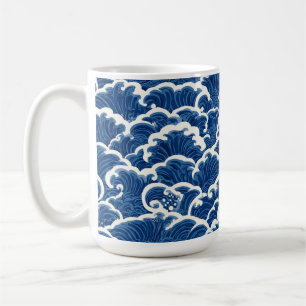 Caneca De Café Padrão de Onda Oceânica Sem Costura Inspirado no J
