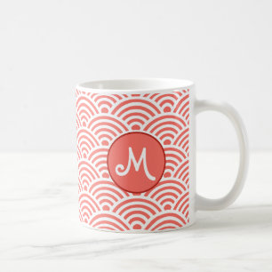 Caneca De Café Padrão de Onda Seigaiha Japonês com Monograma