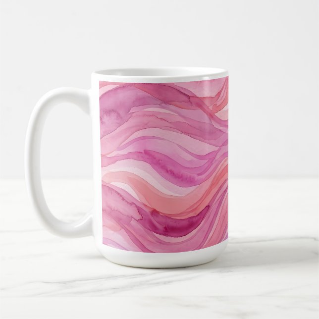 Caneca De Café Padrão de Ondas de Aquarela Rosa (Esquerda)