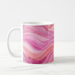 Caneca De Café Padrão de Ondas de Aquarela Rosa