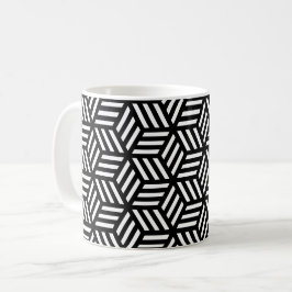 Caneca De Café Padrão de Op-Art Geométrico do Cubo da Linha Branc