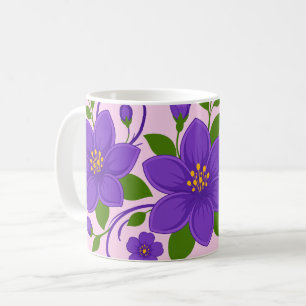 Caneca De Café Padrão de Ornamento Floral Roxo Elegante