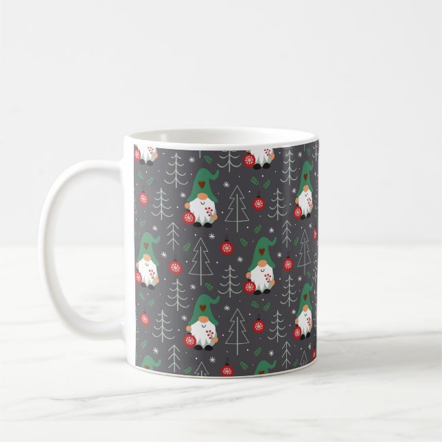 Caneca De Café Padrão de Ornamentos de Árvore de Natal Gnomo Verd (Esquerda)