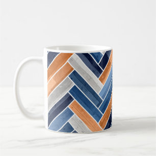 Caneca De Café Padrão de osso do arenque em azul Marinho e laran