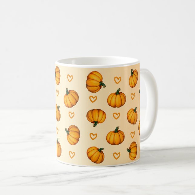 Caneca De Café Padrão de outono de abóbora fofo e moderno sazonal (Frente Esquerda)