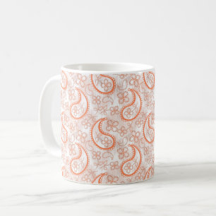 Caneca De Café Padrão de paisley monocromático bege branco laranj