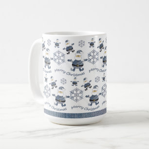 Caneca De Café Padrão de Papais noeis de Natal Denim Fashion