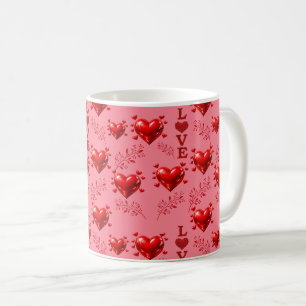 Caneca De Café Padrão de Papel de Embrulho Corações Vermelhos Rom
