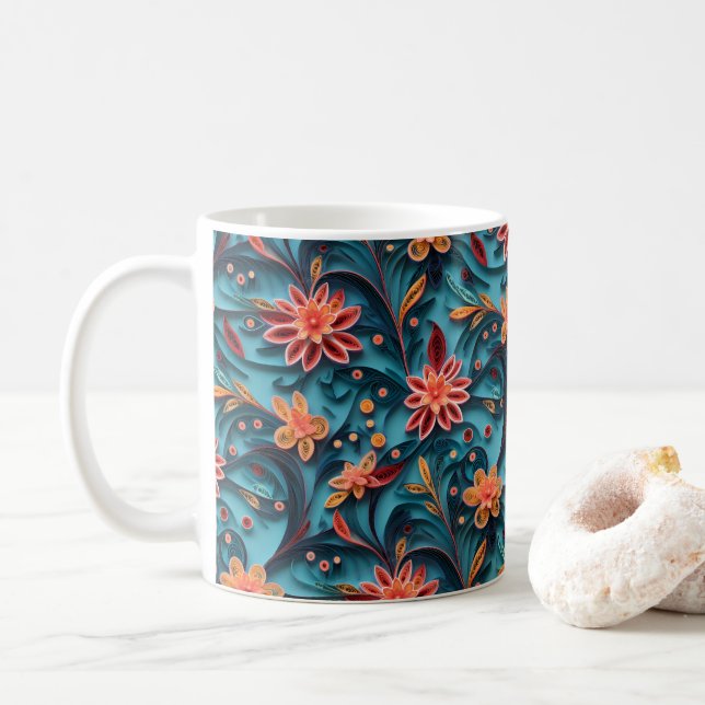 Caneca De Café Padrão de papel floral sem costura Mug (Com Donut)