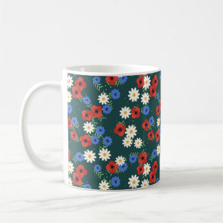 Caneca De Café Padrão de Papoulas Margaridas Prado de Flores Silv