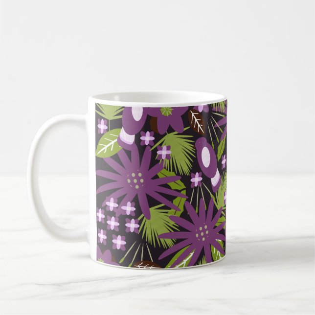 Caneca De Café Padrão de Pássaro da Selva Roxo Verde Tropical   (Esquerda)
