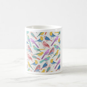 Caneca De Café Padrão de Pássaros Pastel Cantores Pássaros de Aqu