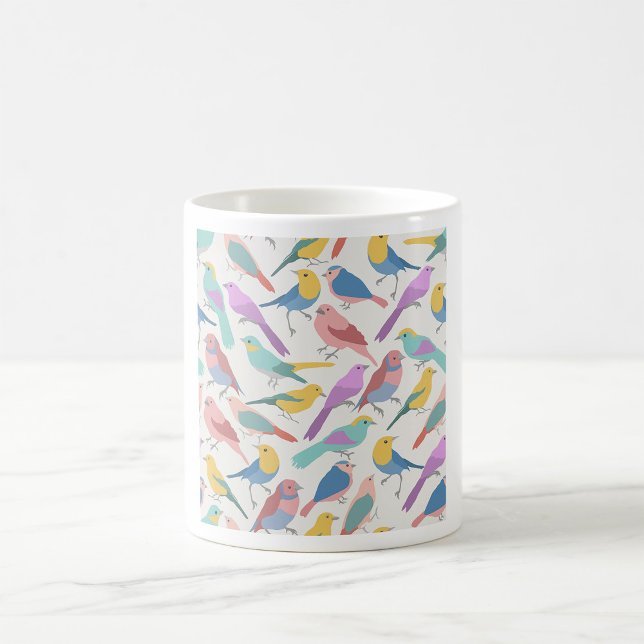 Caneca De Café Padrão de Pássaros Pastel Cantores Pássaros de Aqu (Criador carregado)