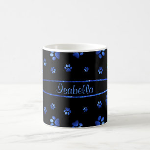 Caneca De Café Padrão de pata de cão brilhante azul Monograma 