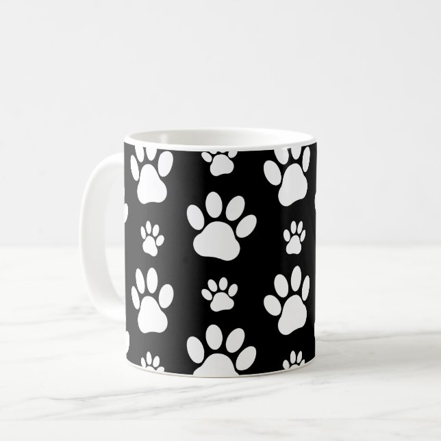 Caneca De Café Padrão de pata, impressões de pata, patas de cão,  (Frente Esquerda)