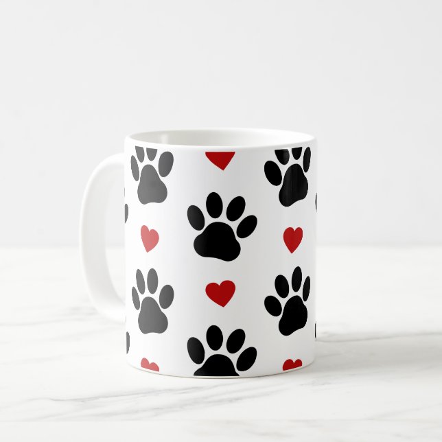 Caneca De Café Padrão De Patas, Patas Cachorros, Patas Negras, Co (Frente Esquerda)