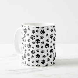 Caneca De Café Padrão De Patas, Patas Cachorros, Preto e Branco