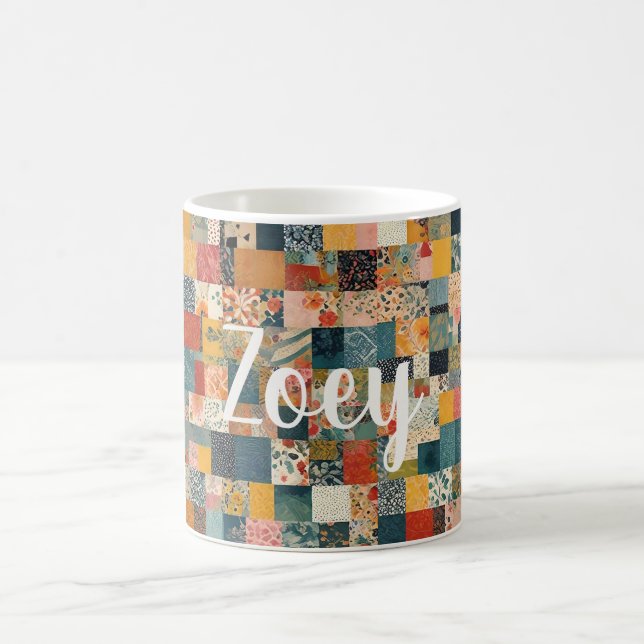 Caneca De Café Padrão de Patchwork Personalizável (Centro)