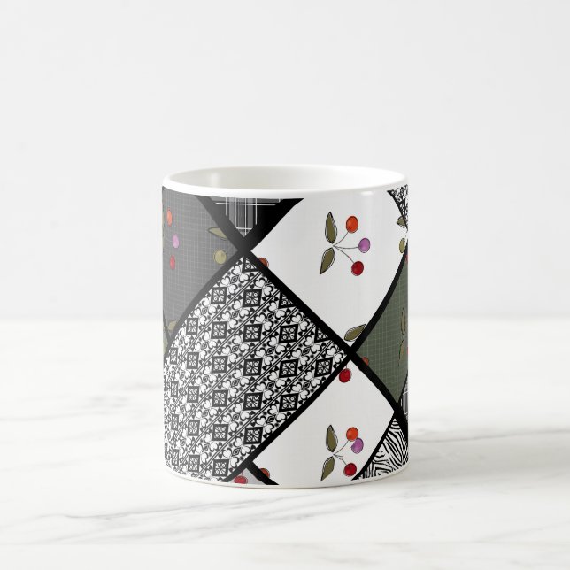 Caneca De Café padrão de patchwork rústico Grey Olive (Centro)