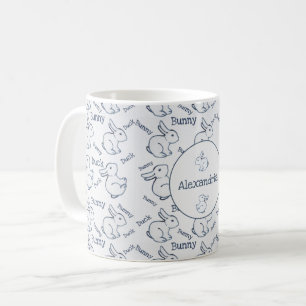 Caneca De Café Padrão de Pato do Coelho Azul e Branco Ilusão Pe