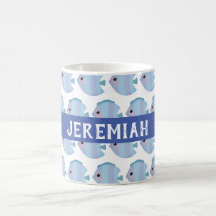 Caneca De Café Padrão de Peixe Azul Fofo Personalizado