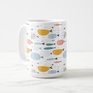 Caneca De Café Padrão de Peixe da Escola de Doodle