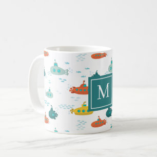 Caneca De Café Padrão de Peixe do Mar Profundo Submarino Fofo