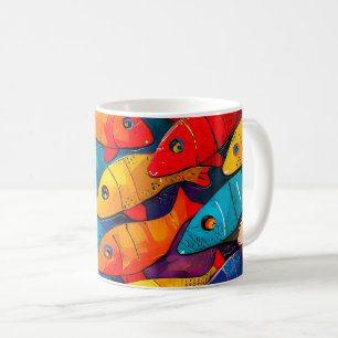 Caneca De Café Padrão de Peixe multicolorido