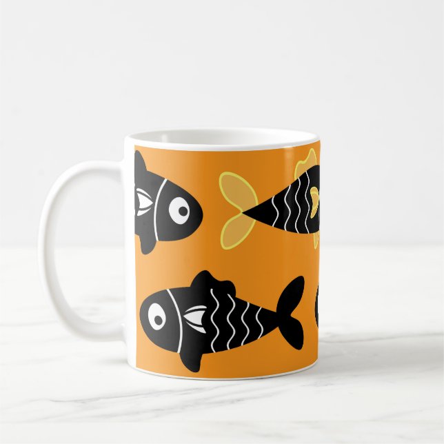 Caneca De Café Padrão de Peixe Preto Sem Costura Quirky com Amare (Esquerda)