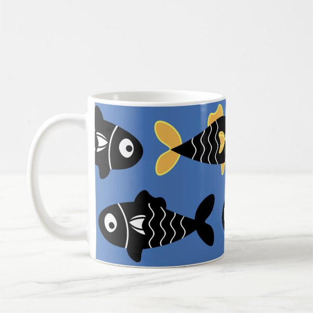Caneca De Café Padrão de Peixe Preto Sem Costura Quirky com Amare (Esquerda)