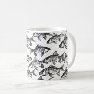 Caneca De Café Padrão de Peixes Monocromáticos