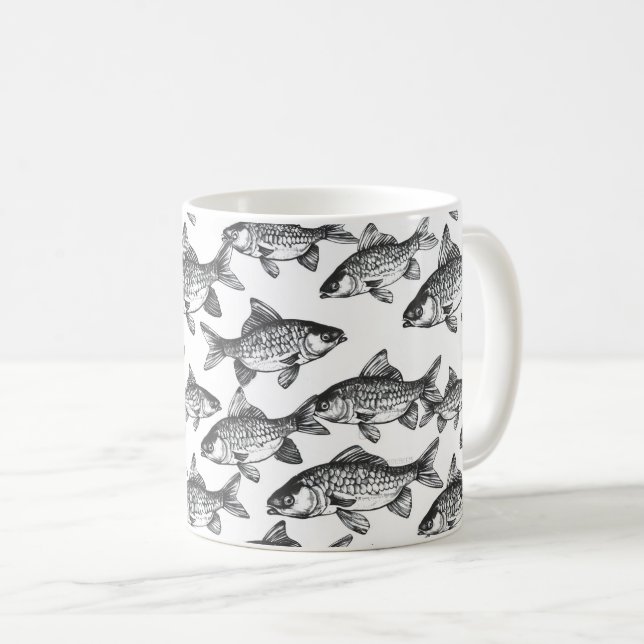 Caneca De Café Padrão de Peixes Monocromáticos (Frente Esquerda)