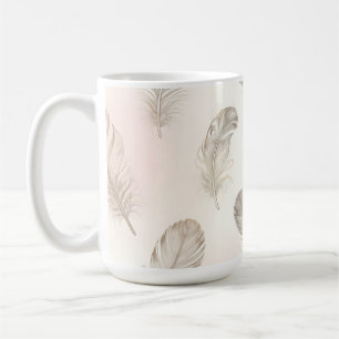 Caneca De Café Padrão de Pena Boho em Tons Neutros Suaves