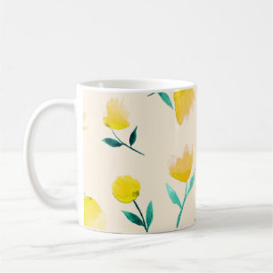 Caneca De Café Padrão de Peonia Floral de Abstrato de Aquarela