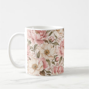 Caneca De Café Padrão de Peônias Floridas Vintage