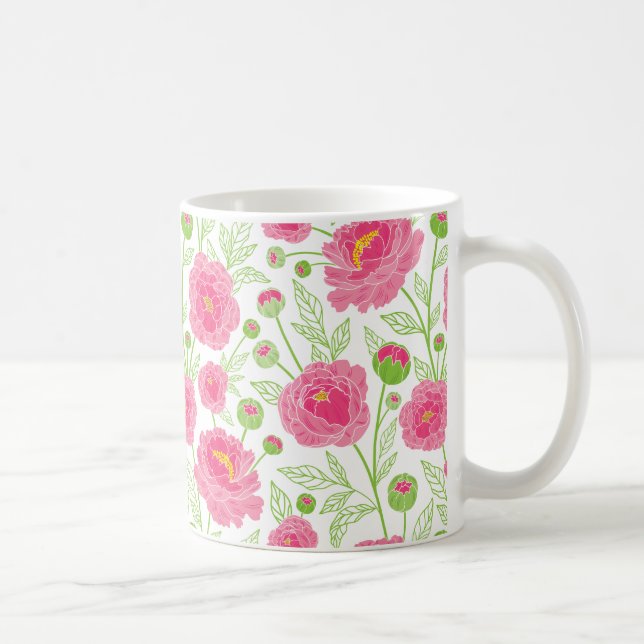Caneca De Café Padrão de Peonies PInk (Direita)