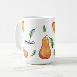 Caneca De Café Padrão de Pera Fofa Arte de Aquarela Pintada à Mão