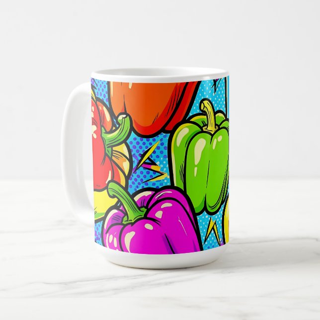Caneca De Café Padrão de Pimentões Pop Art (Frente Esquerda)