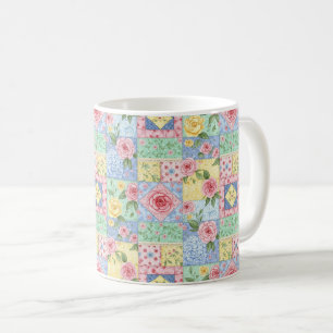 Caneca De Café Padrão de Piquenique em Patchwork Floral Pastel (1