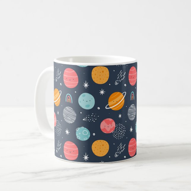 Caneca De Café Padrão de planeta sorridente e bonito (Frente Esquerda)