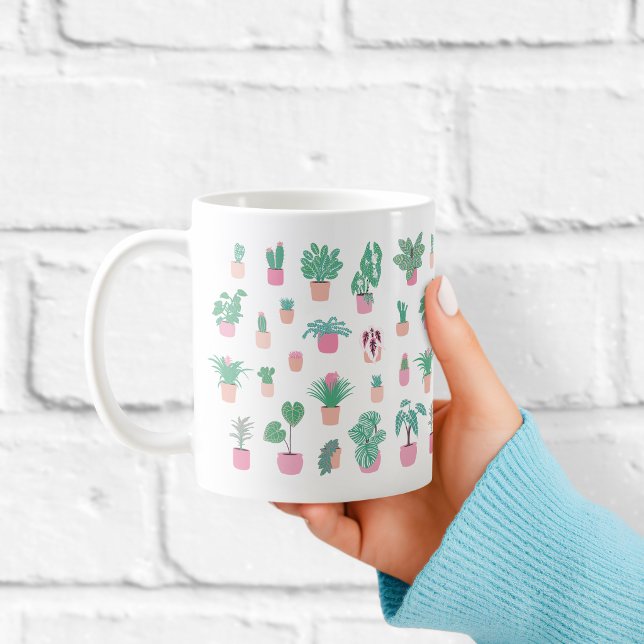 Caneca De Café Padrão de Planta de Casa Fofa com Placa de Vaso Mi (Criador carregado)