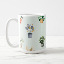 Caneca De Café Padrão de planta doméstica Desenho botânico de pla